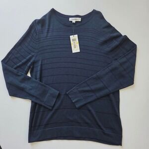 Calvin Klein Men's Blue Striped Crew‎ Neck Long Sleeve Sweater Size Medium